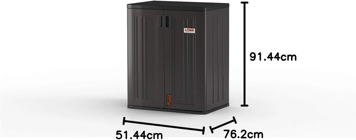 Suncast Commercial Heavy-Duty 9 Cubic Ft. Resin Storage Cabinet with Lockable Handles, Adjustable Metal-Reinforced Shelves for Garage or Workspace, Black, Made in The USA1 pcs