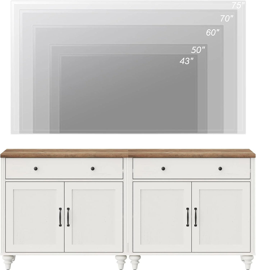 Buffet Cabinet with 4 Doors and 2 Drawers, Large Coffee Bar Table Wood Kitchen Storage Cabinets with Storage Cabinets, Modern Farmhouse Sideboard Credenza for Dining Room, Off White, 68 inch1 pcs