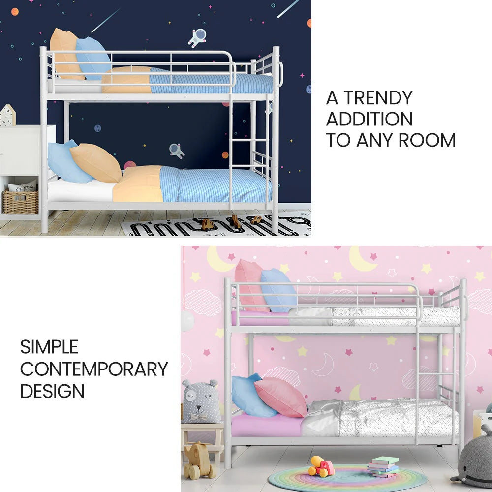 KINGSTON SLUMBER 2in1 Single Metal Bunk Bed Frame, with Modular Design, Matte White