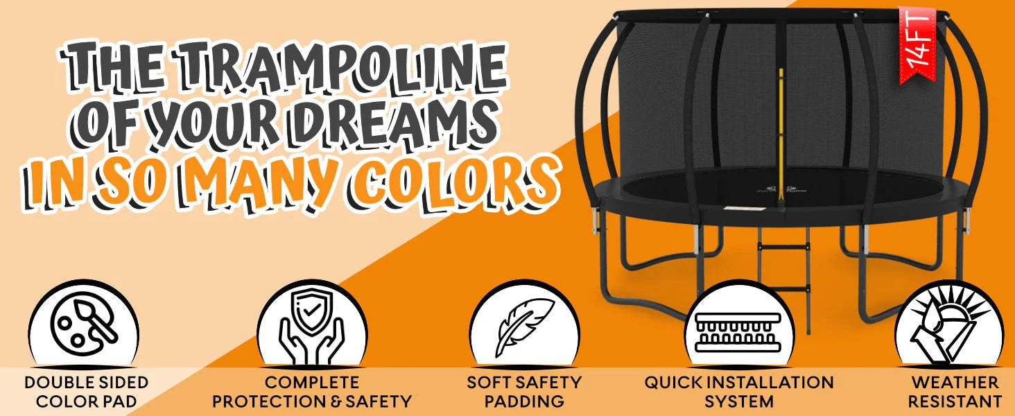 JUMPZYLLA 8FT Trampoline Outdoor with Enclosure for Kids