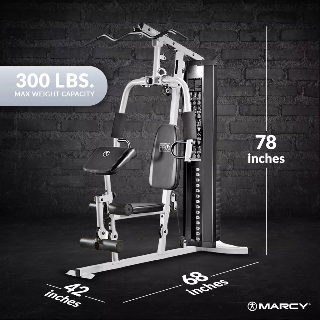 Marcy 150 Pound Stack Home Gym, Dual Function Arm Press &amp; Leg Developer, Full Body Workout, Black/White