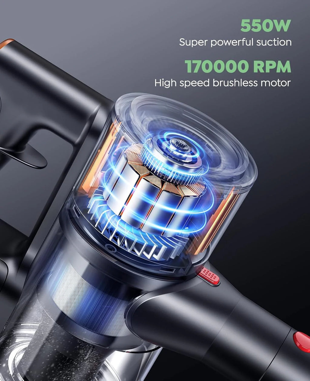 Cordless Vacuum Cleaner, 550W 45Kpa Self-Standing Vacuum Cleaners with 60 Mins Runtime, Powerful Cordless Vacuum with Wall Mount Charging, Stick Vacuum for Home/Pet Hair/Carpets/Hard Floors1 pcs