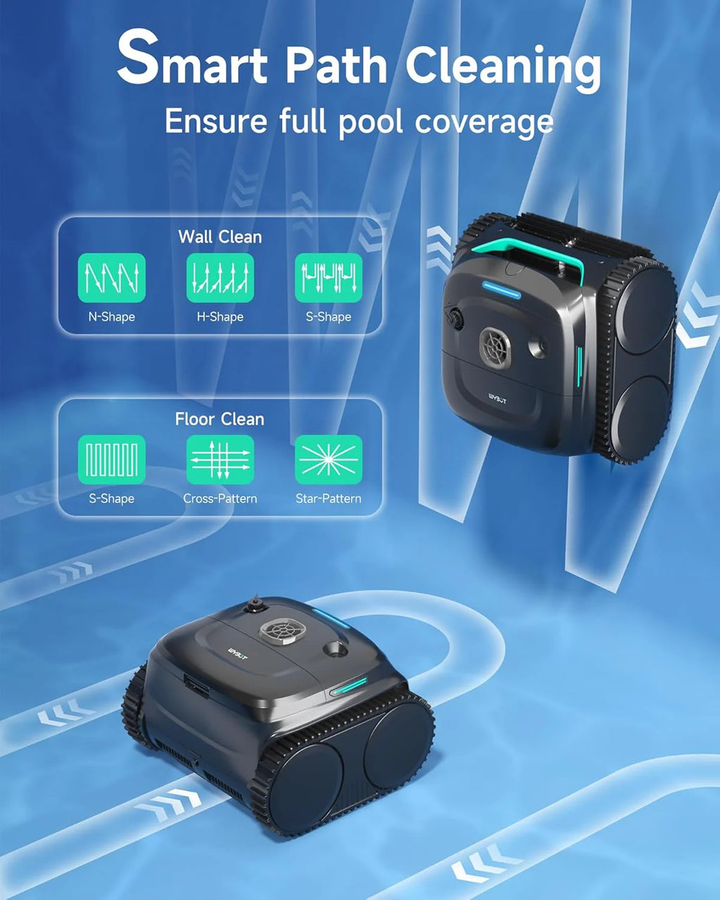 Cordless Robotic Pool Cleaner, Automatic Pool Vacumm with 180mins Runtime, App Control, Wall and Waterline Cleaning, Dual Filtration, for Inground Pools up to 2152 Sq.ft1 pcs