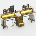 2 Person Desk with LED Lights & Charging Station – Long Desk for 2 with Storage Drawers, Monitor Riser, USB Ports & Outlets – Modern Study Table or Workstation for Home Office1 pcs
