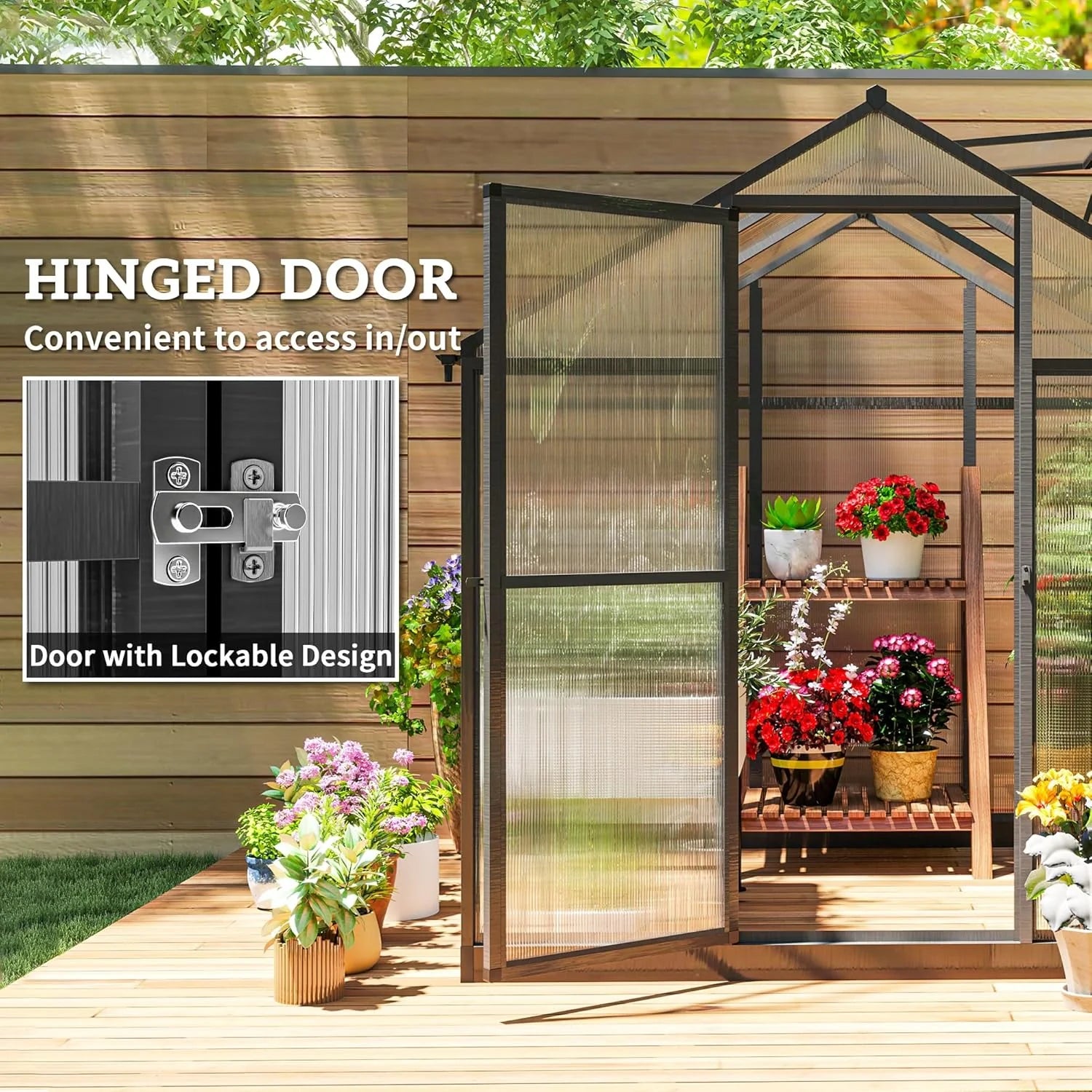 6' x 8' x 6.4' Polycarbonate Greenhouse, Aluminum Walk-in Green House Kit Garden, Plants Grow with Rain Gutter and Roof Vent1 pcs