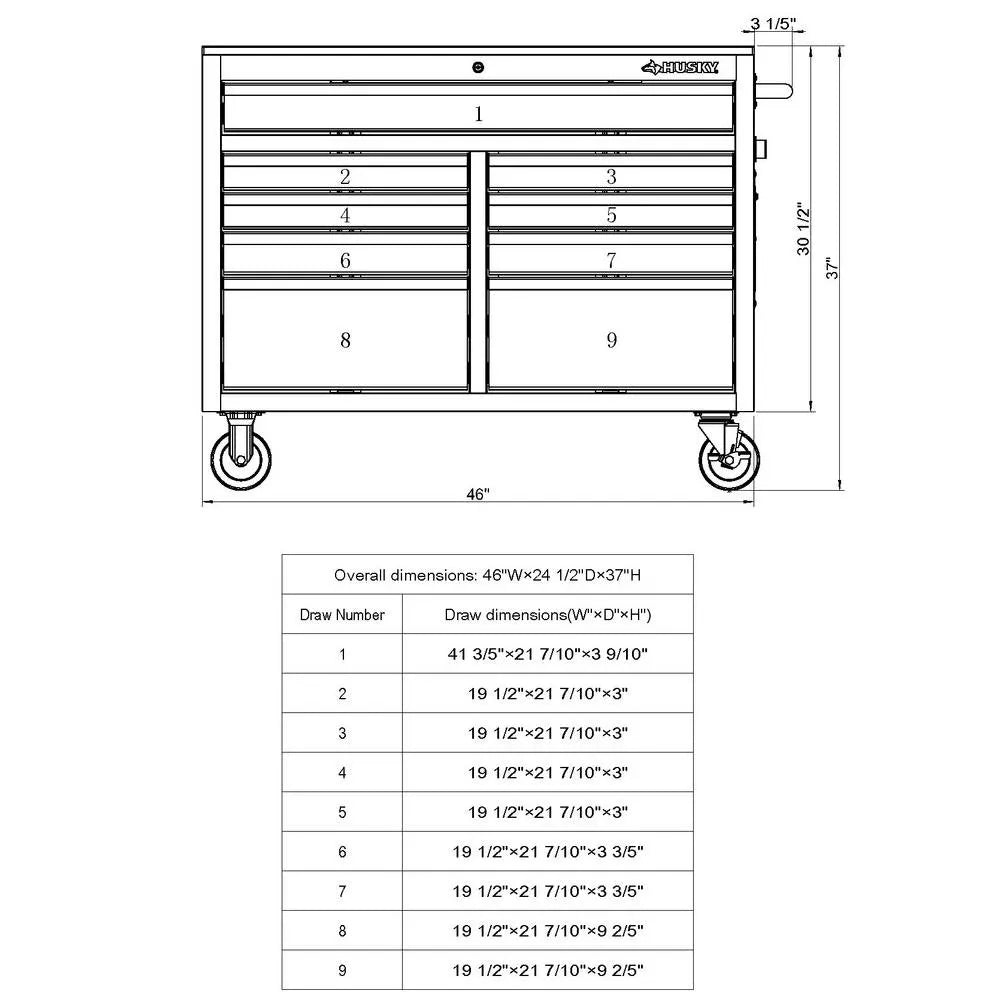 46-in W x 24.5-in D 9-Drawer Mobile Workbench with Hardwood Top and Power Station ���ゆ�� Gloss Black