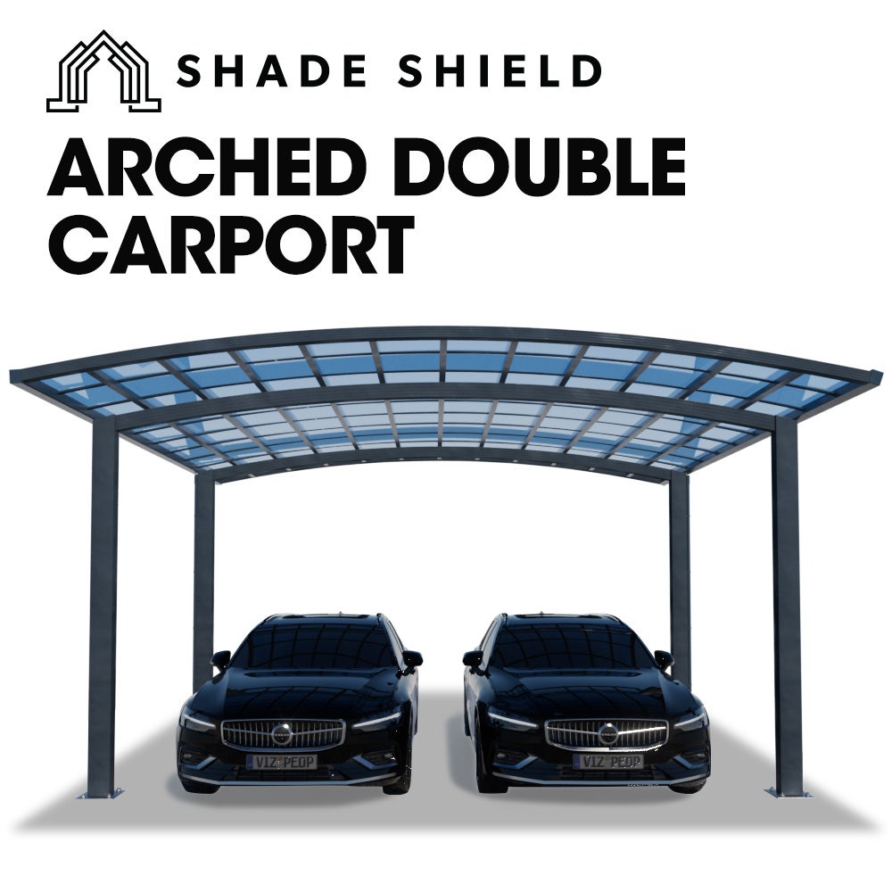 SHADE SHIELD Arched Double Carport 6.0m x 5.5m x 2.98m, Aluminium Alloy Frame, Polycarbonate Roof, Shelter for Car or Outdoor Living