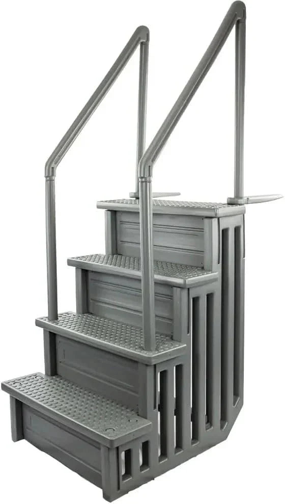 Non-slip entry steps for pools | Grey | For above-ground pools | Can be installed on terraces with a height of 122 to 137 cm | Load capacity up to 136 kg