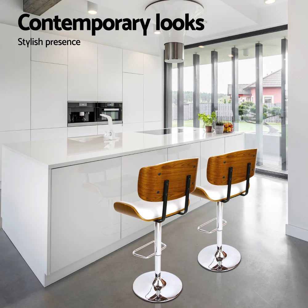 Artiss 4x Bar Stools Gas Lift Leather White