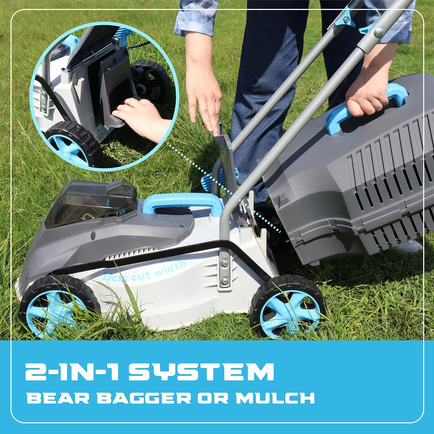 Cordless Lawn Mower, 15-in Lawn Mowers Lightweight, 40V Lithium-ion Lawnmower w/Brushless Motor, 5 Cutting Heights Adjustable -Low Noise 2 in 1 Push Mower1 pcs