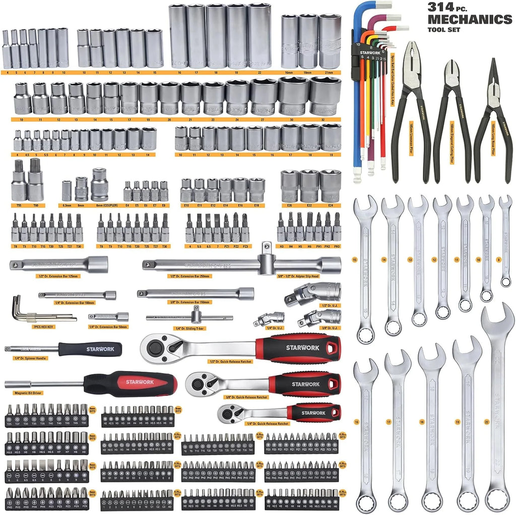 314-Piece Mechanics Tool Set and Socket Set, Professional Metric Set1 pcs