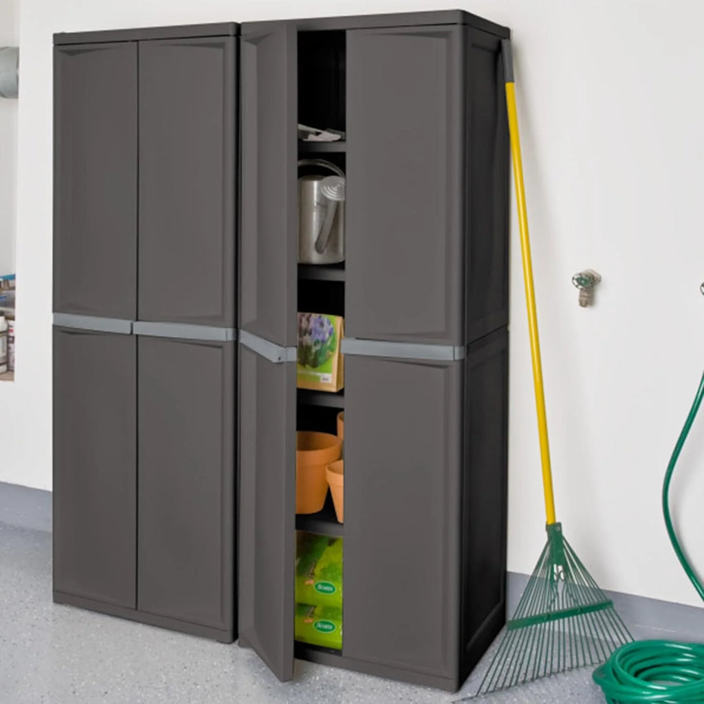 4 Shelf Cabinet, Plastic Organization Storage Unit, Organize Bins in the Garage, Basement, Attic, Mudroom, Gray, 1-Pack1 pcs