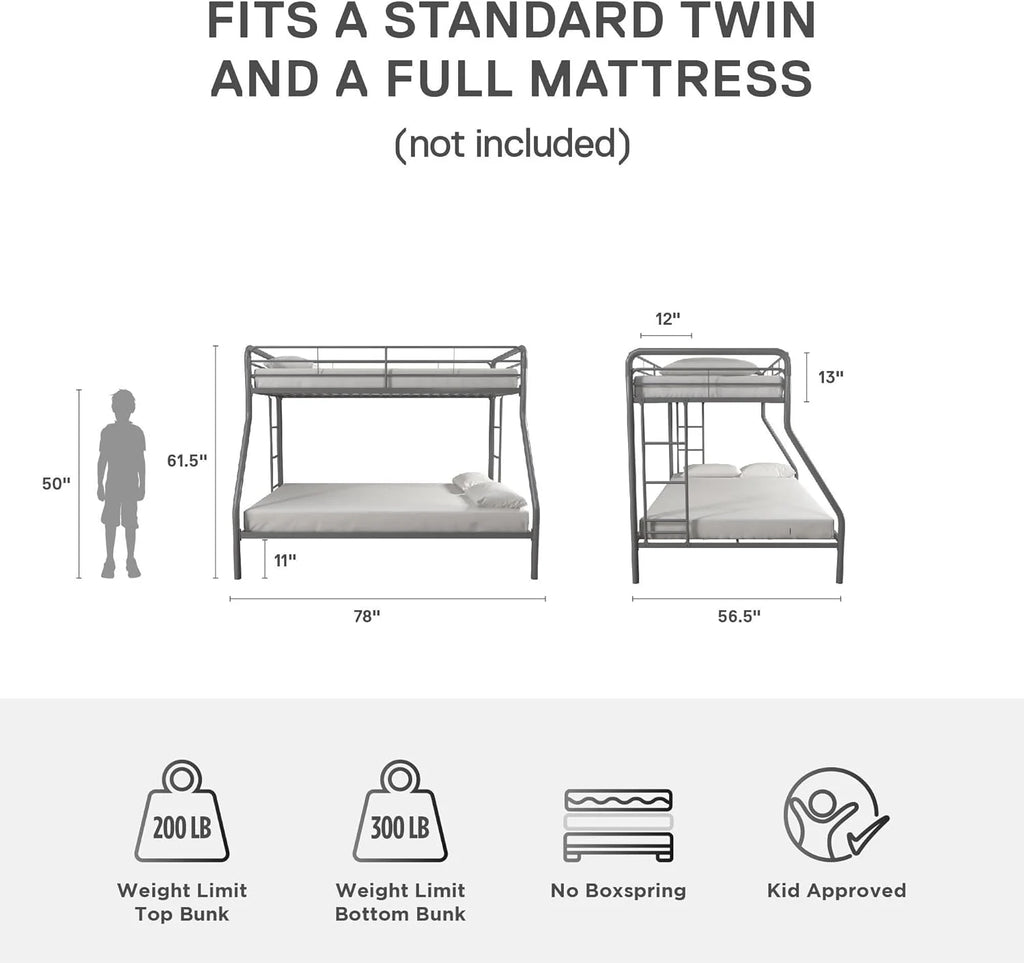 DHP Dusty Twin Over Full Metal Bunk Bed, Off White1 pcs