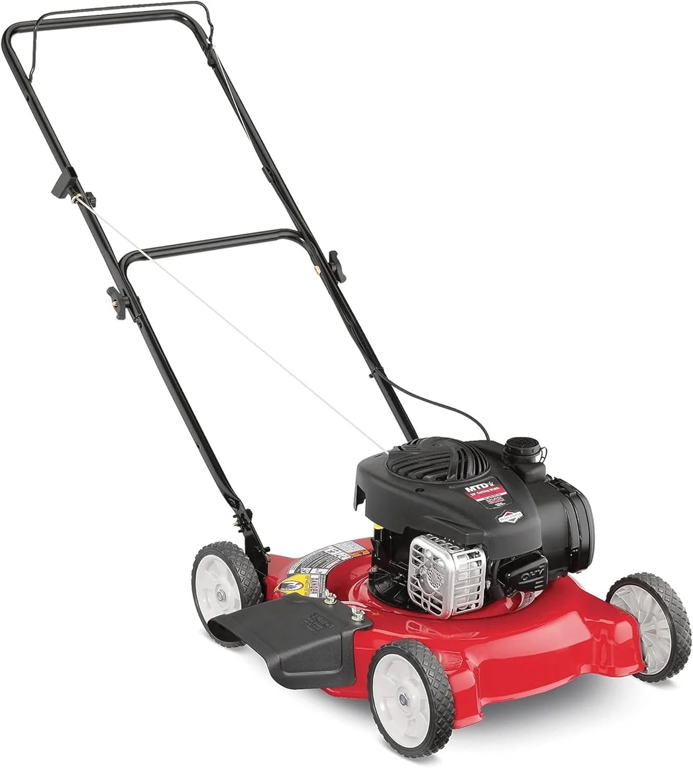 20-inch steel cutting deck, side-discharge gasoline-powered push lawn mower, with engine oil, available in red and black, suitable for outdoor yards.1 pcs