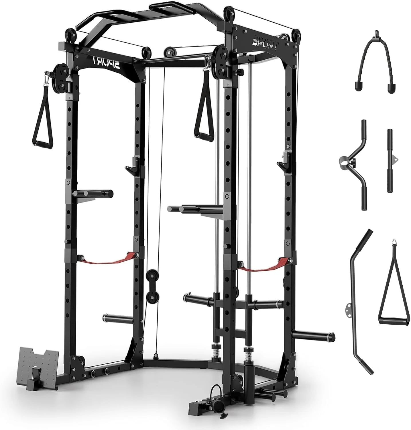 Power Cage,2000LBS Adjustable Multi-Functional Power Racks, Dual Pulley Cable System, Squat Rack for Strength Fitness, with More Training Attachment for Home Gym1 pcs