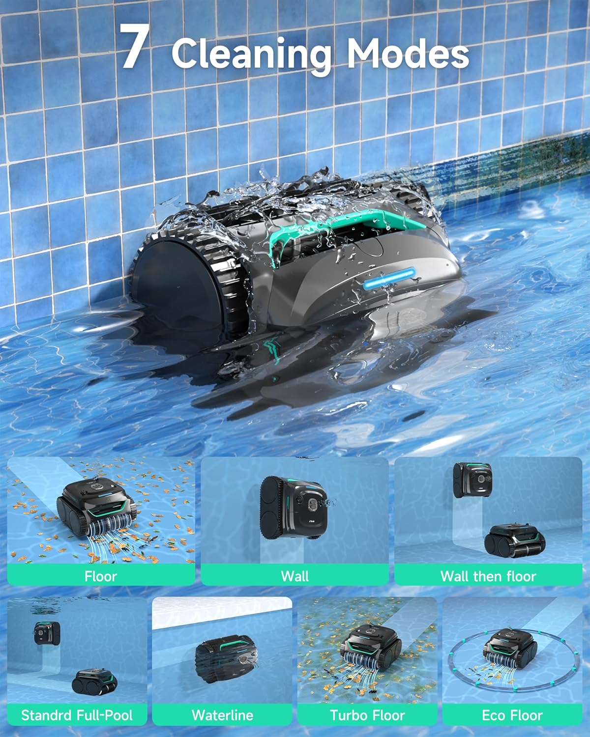 Cordless Robotic Pool Cleaner, Automatic Pool Vacumm with 180mins Runtime, App Control, Wall and Waterline Cleaning, Dual Filtration, for Inground Pools up to 2152 Sq.ft1 pcs