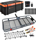 Roof Rack Carrier Basket Universal Rooftop 51" X 36" X 5" + Waterproof Bag 15 Cubic Feet (44" 34" 17"), and Cargo Net with Attachment Hooks, Ratchet Straps1 pcs