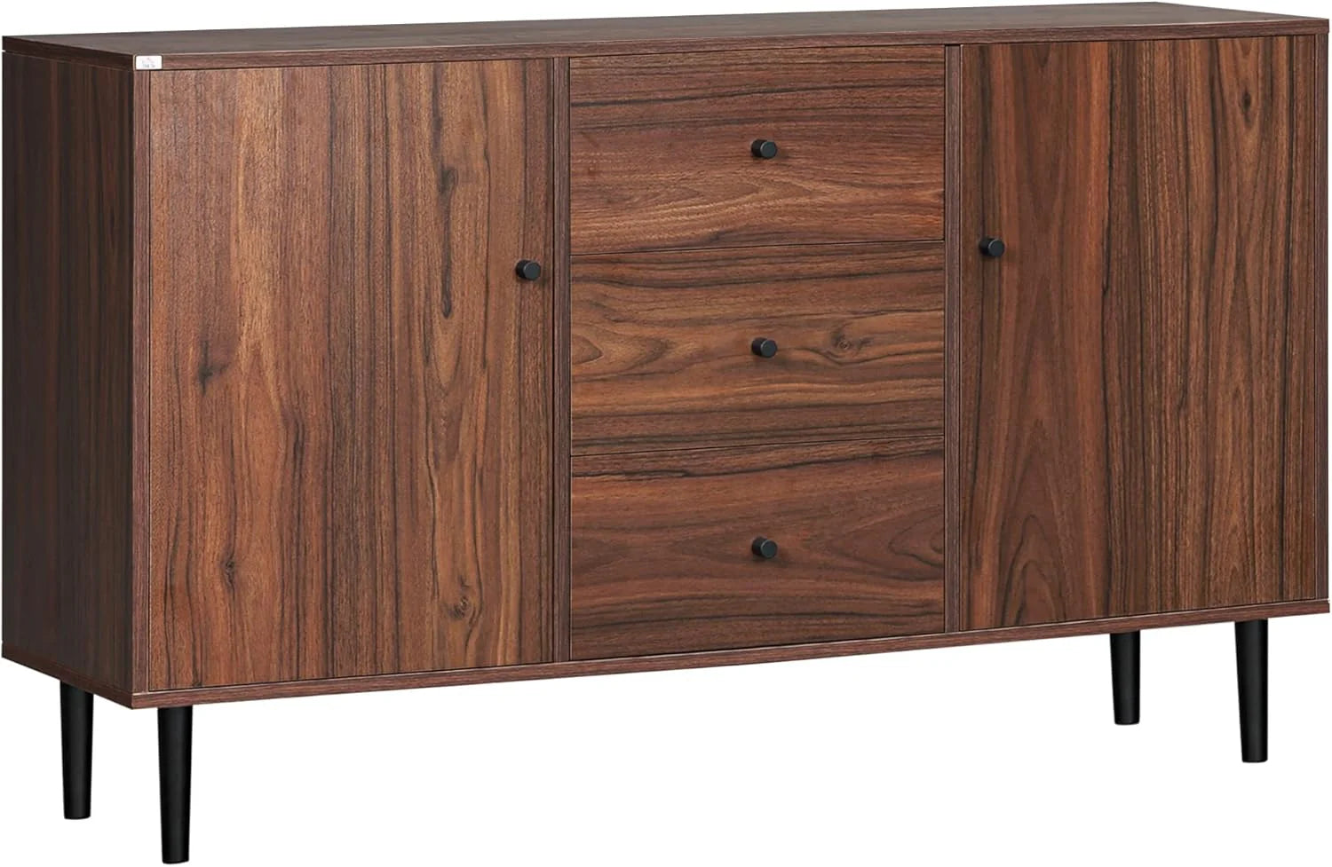 Kitchen Storage Cabinet, Vintage Sideboard, Coffee Bar Cabinet with 2 Cupboards, 3 Drawers, Adjustable Shelves and Wood Legs, Retro Buffet Table, Rustic Brown1 pcs