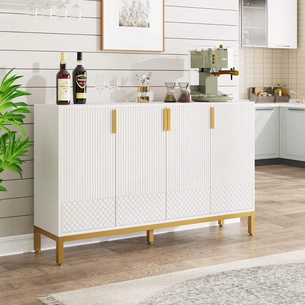 Luxury Buffet Cabinet with Storage, 59 Inch Kitchen Sideboard Cabinet with 4 Doors, Coffee Bar Cabinet Storage Cabinet for Dining Room, Living Room, Black and Gold1 pcs