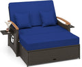 Outdoor Wicker Sofa Daybed, Rattan Loveseat with Folding Panels & Storage Ottoman, 4-Level Adjustable Backrest, Cozy Cushions Included, Sun Lounger Daybed for Backyard Porch,1 pcs