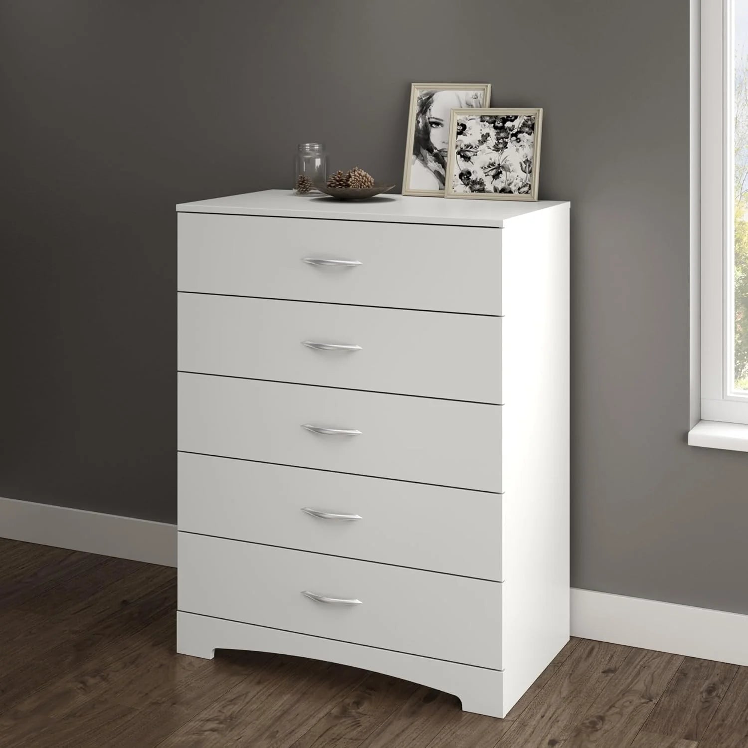Furniture Step One 5-Drawer Chest, Pure White.1 pcs