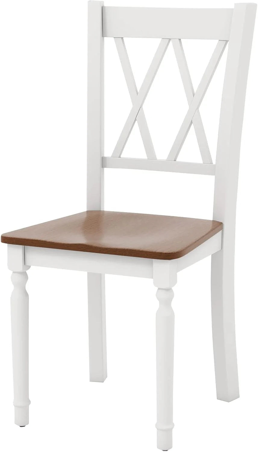 Dining Room Chairs Set of 4 White - Wooden Farmhouse Kitchen Chairs with Rubber Wood Seat, Acacia Wood Legs, Max Load 360 Lbs, Heavy Duty Wood Armless Dining Chairs with High Back1 pcs