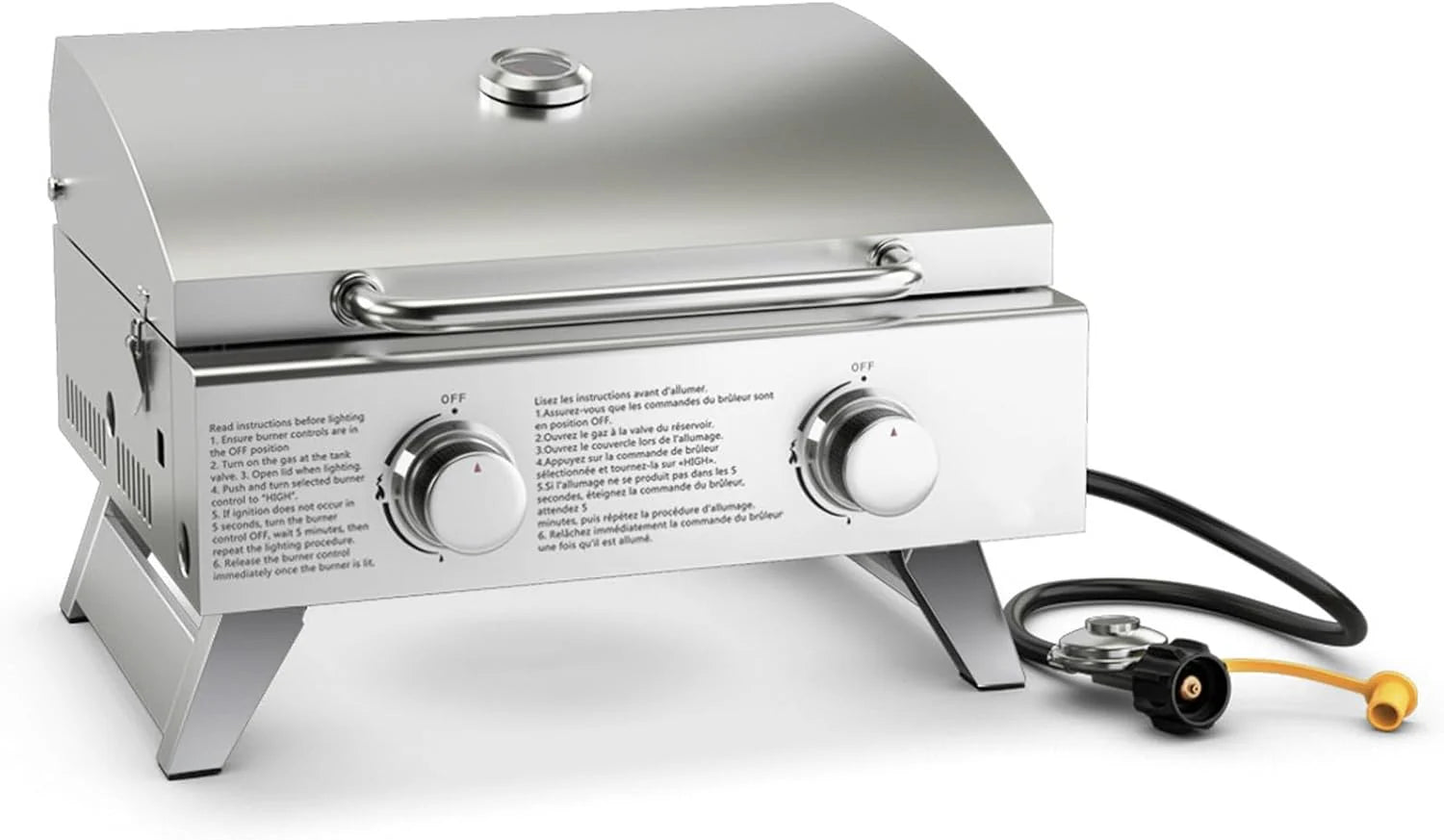Propane Gas Grill 50,000 BTU, 4 Main Burners, 1 Side Burner, 2 Prep Tables, Stainless Steel Heavy-Duty BBQ Grill with 4 Wheels for Backyard Party Outdoor Cooking1 pcs
