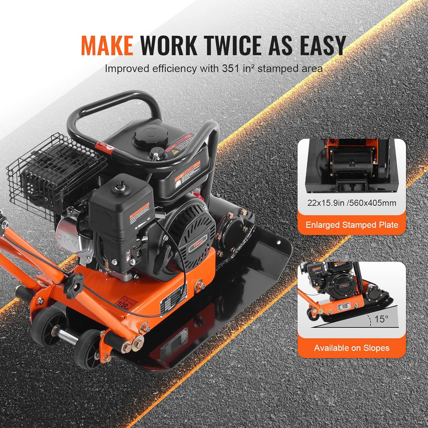 6.5HP Plate Compactor, 196CC Gas Engine, 4200 lbs Vibratory Compaction Tamper, 22.1x15.9 in Plate Power Jumping Jack Tamper, 5600 VPM Pavement Compactor for Walkways, Asphalts, Paver Landscaping1 pcs