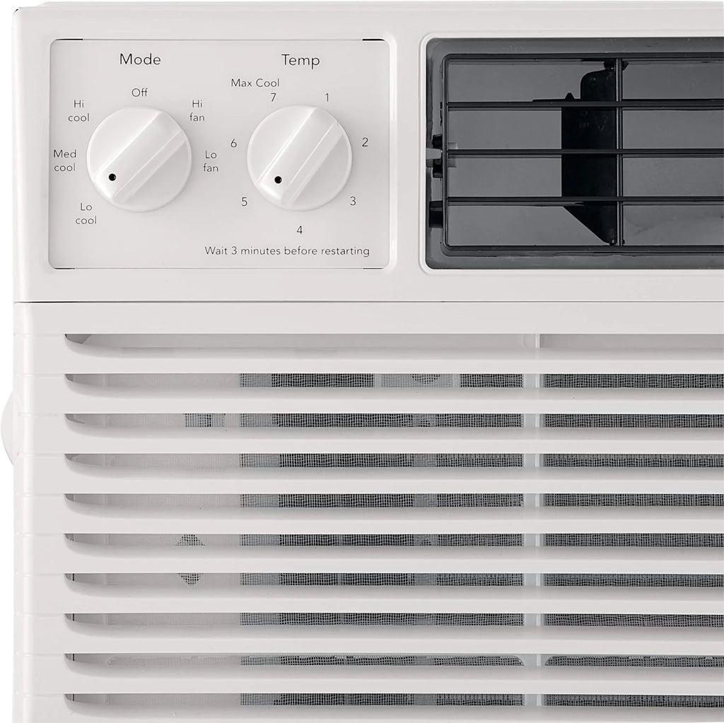 5000-watt window air conditioner, with a cooling area of 250 square feet, operates quietly, has easy and convenient temperature adjustment, 2 fan speeds, automatic restart function, and a white appearance1 pcs