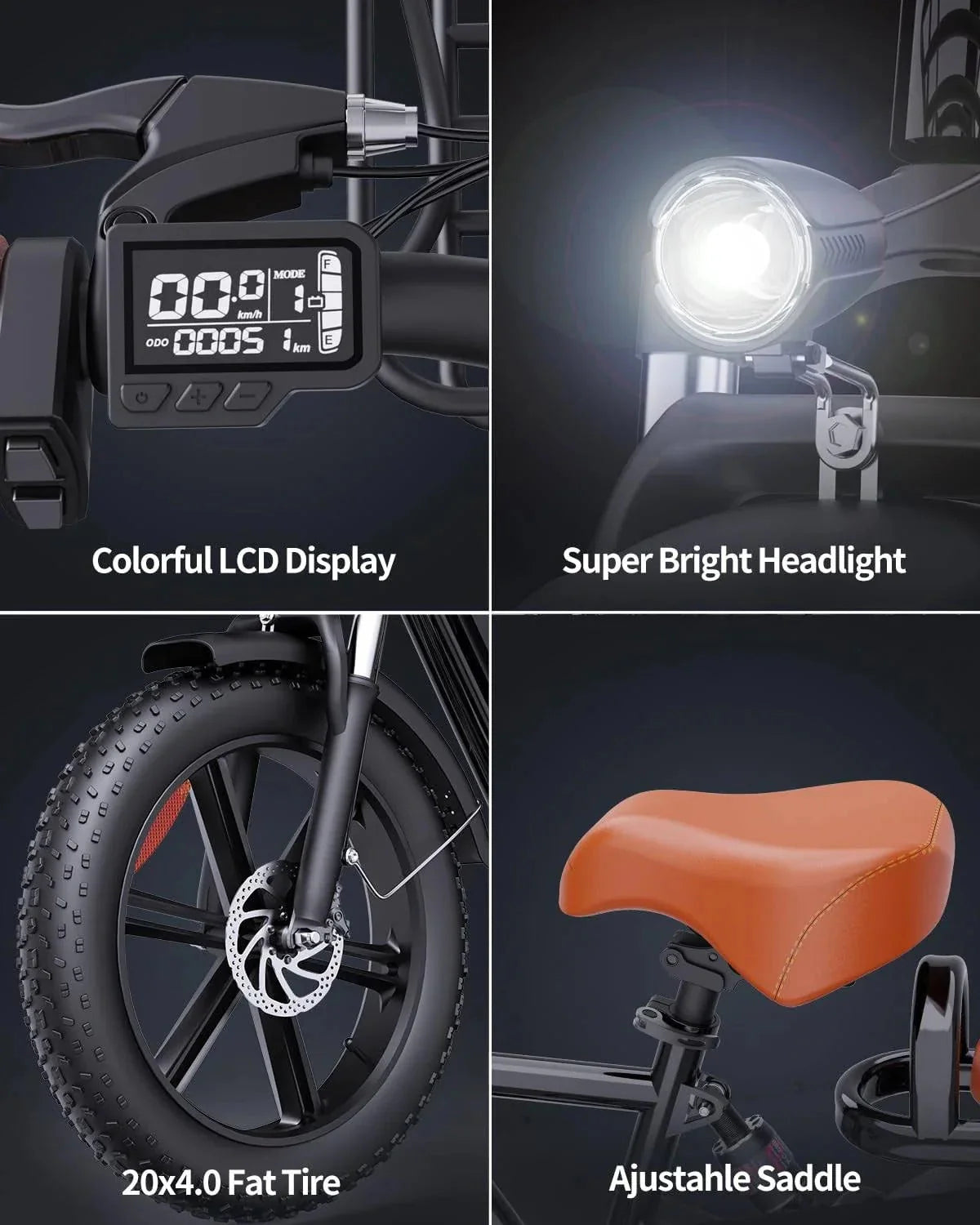 Bopzin 1000W Electric Bicycle for Adults, 48V 15Ah Removable Battery, 20" x 4.0" - 1000W