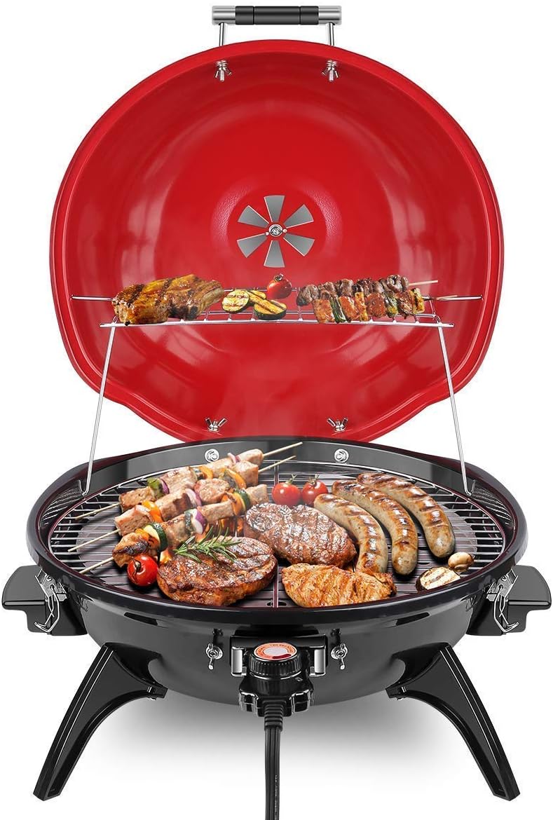Electric barbecue grill, 15-person indoor/outdoor electric grill, suitable for indoor and outdoor use, double-layer design, portable detachable grill, power 1600 watts (fixed type, black)1 pcs