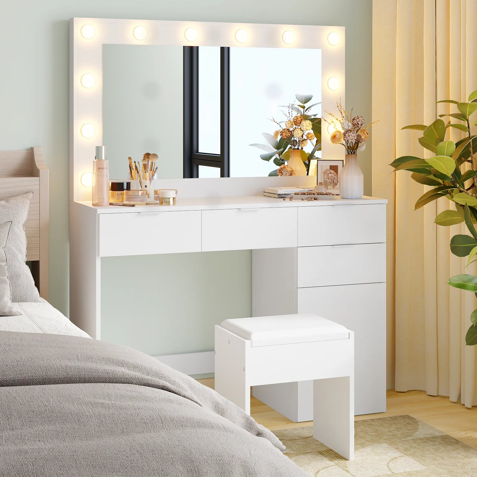 Dressing Table Stool Set 12 LED Bulbs