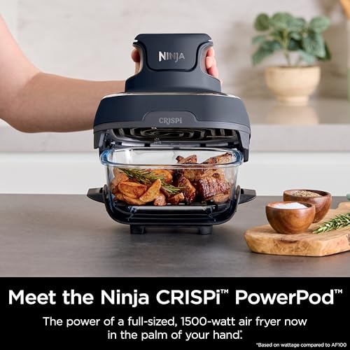 Ninja Crispi 4 in 1 Portable Glass Air Fryer Cooking System, 4QT &amp; 6 Cup Glass Containers with Storage Lids, Easy Meals, Microwave, Freezer &amp; Dishwasher Safe, Air Fry, Bake &amp; More, Cyberspace, FN101GY : Home &amp; Kitchen