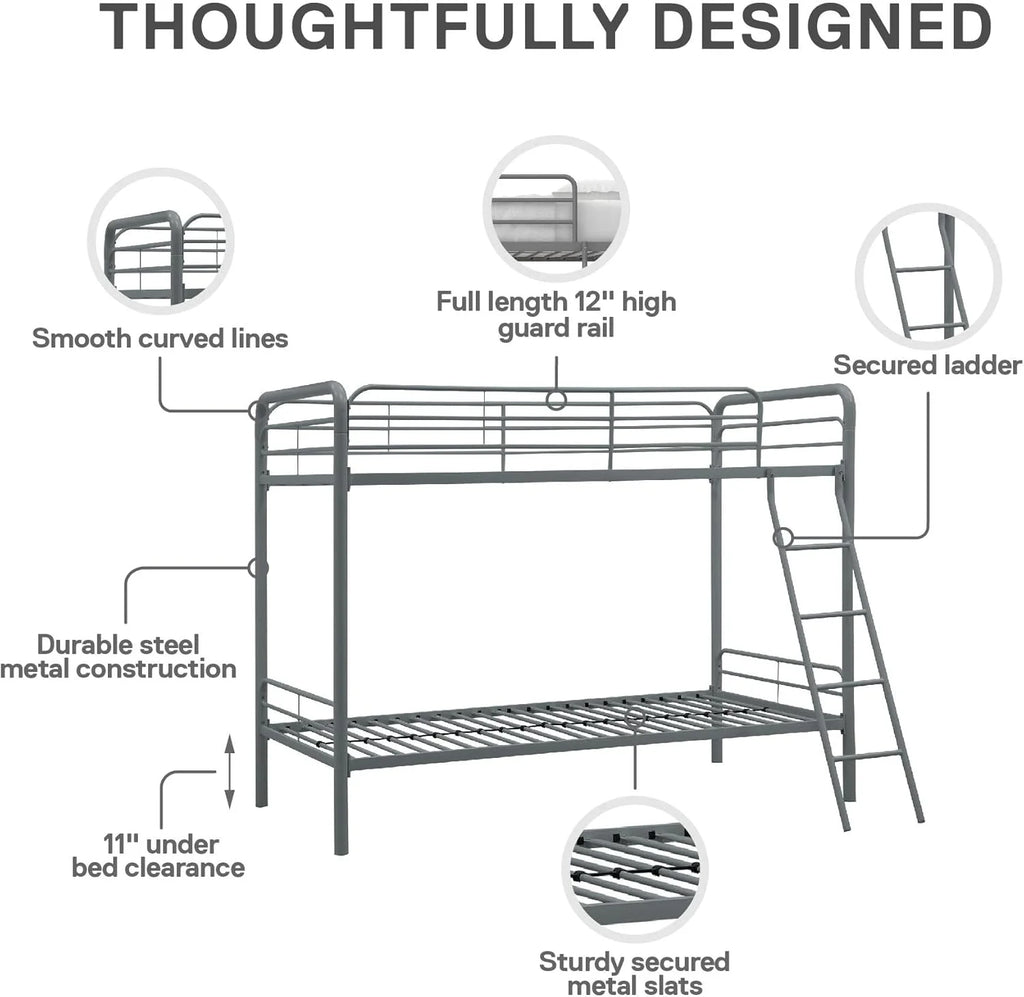 DHP Dusty Twin Over Full Metal Bunk Bed, Off White1 pcs