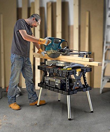 2024 Keter �C 197283 Folding Table Work Bench for Miter Saw Stand, Woodworking Tools and Accessories with Included 12 Inch Wood Clamps �C Easy Garage Storage Black/Yellow