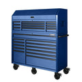 2025 56 inch W x 22 inch D Heavy-duty combination tool trolley with 23 drawers and tool cabinet in matte blue