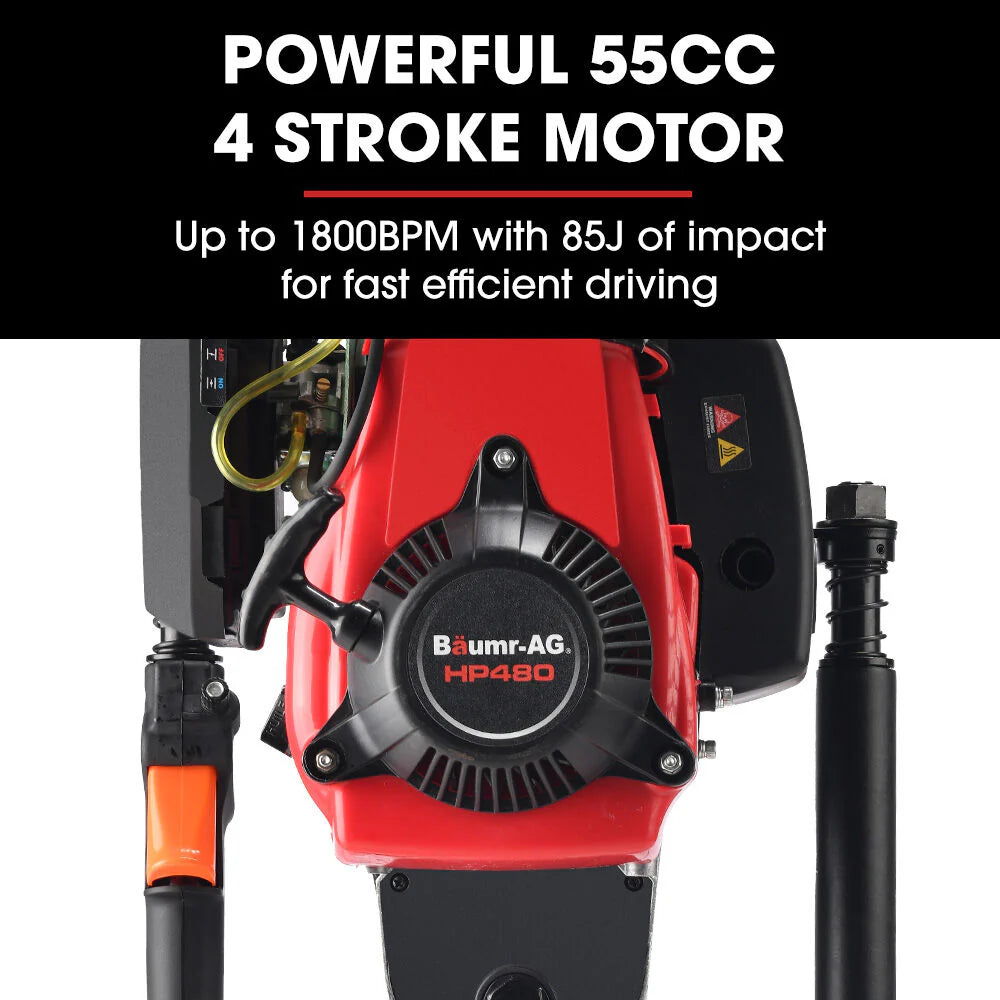 BAUMR-AG HP480 55cc 4-Stroke Petrol Post Driver, with 2 Piling Socket Sleeves