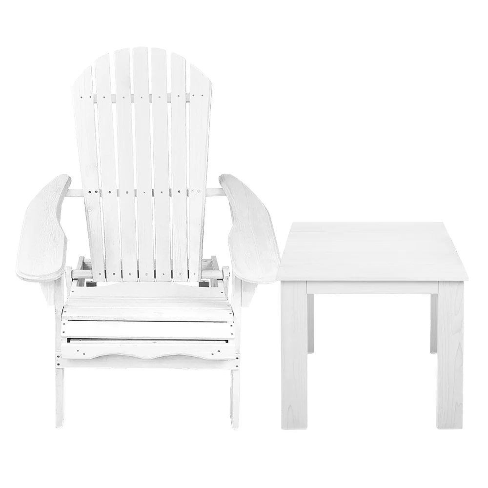 Foldable 3PC White Adirondack Chairs & Table Set by Gardeon