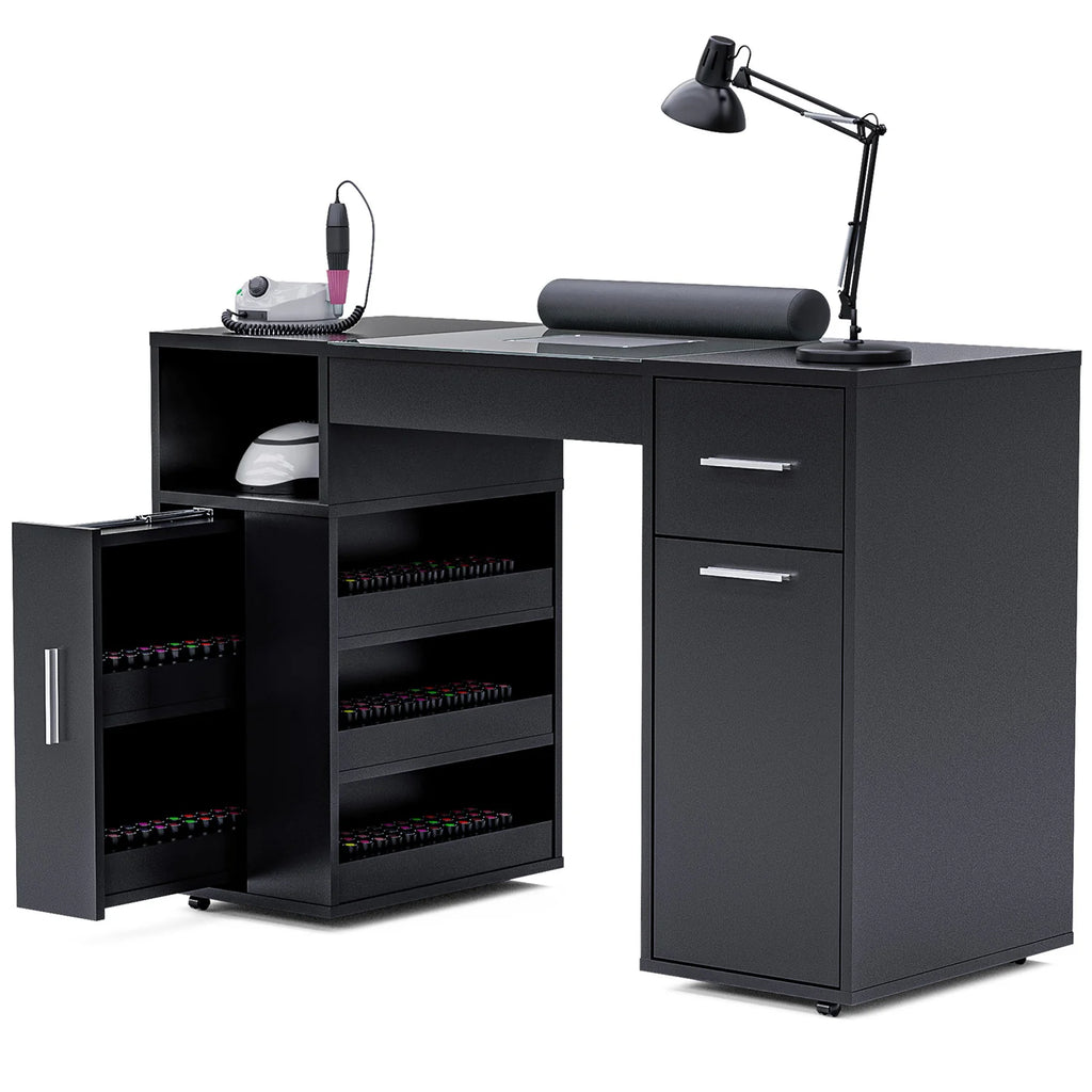 Manicure Table with Glass Top Black