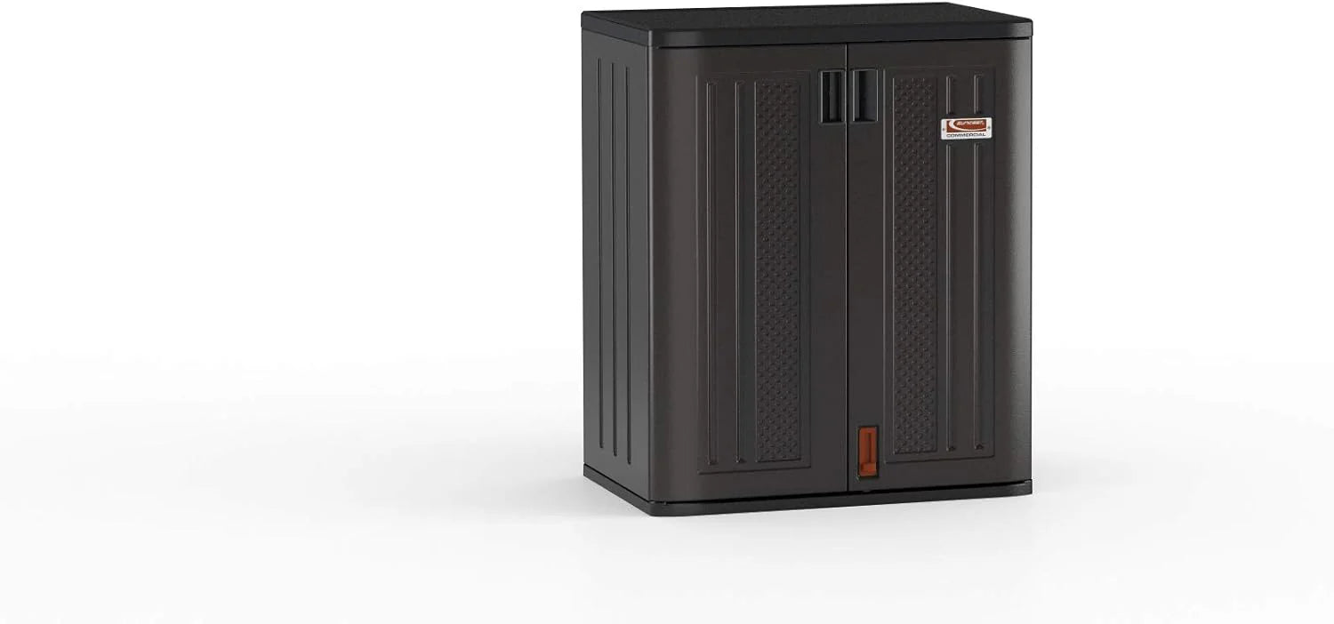 Suncast Commercial Heavy-Duty 9 Cubic Ft. Resin Storage Cabinet with Lockable Handles, Adjustable Metal-Reinforced Shelves for Garage or Workspace, Black, Made in The USA1 pcs