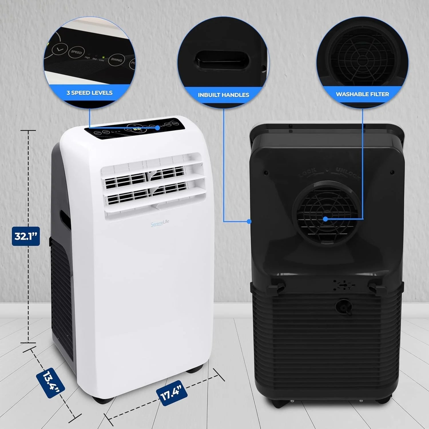 10,000 BTU Portable Air Conditioner– 4-in-1 AC Unit w/Cooling, Dehumidifier, Heater, & Fan– Includes Remote Control, Window Mount Kit, Quiet Operation, 24-Hour Timer1 pcs