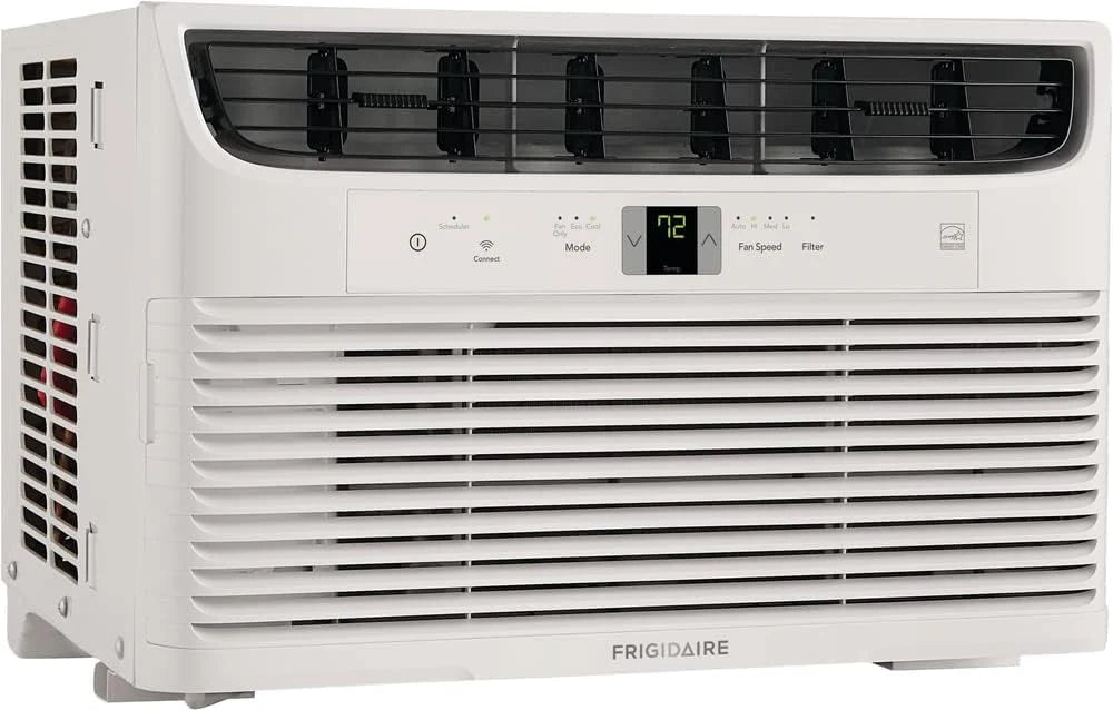 5000-watt window air conditioner, with a cooling area of 250 square feet, operates quietly, has easy and convenient temperature adjustment, 2 fan speeds, automatic restart function, and a white appearance1 pcs