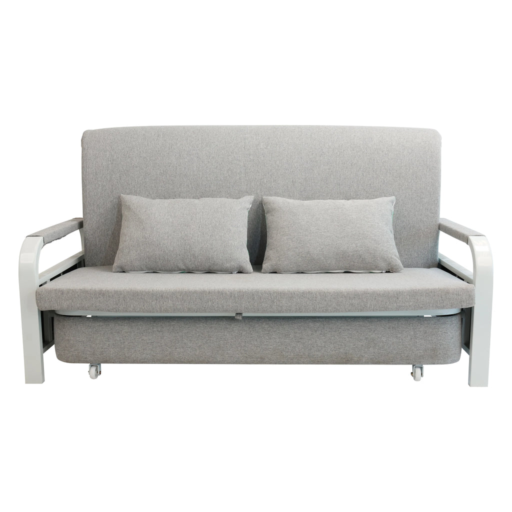 Convertible Sofa Bed with Pillows, Side Pockects and Storage Compartment, Carbon Steel and Linen Cotton
