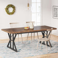 Farmhouse Dining Table for 6 People, 70.8-Inch Rectangular Wood Dining Table, Rustic Kitchen Table with Heavy Duty Metal Legs for Dining Room1 pcs