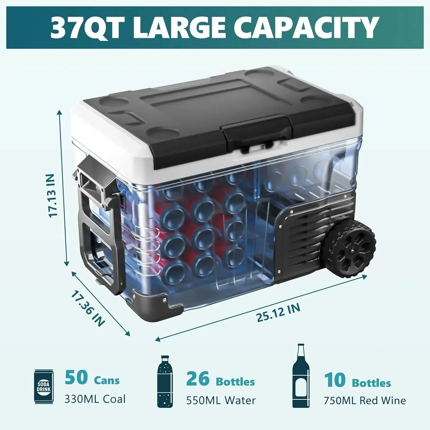 12 Volt Refrigerator, 53QT(50L) Electric Cooler, Portable Freezer 12V/24V DC 110-240V AC, 12V Fridge -4��~68��, 12V Cooler with Wheels & 2 Baskets for Travel, Truck, Boat, Camping