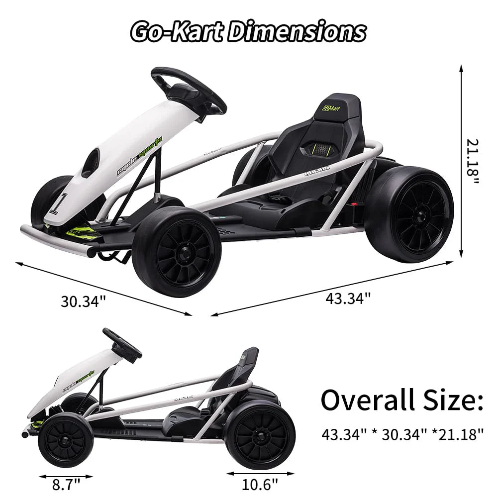 24V Go Kart for Kids 8-12, 300W*2 Motors, 9Ah Battery, 8MPH Speed, Music, Horn, 175lbs Max Load �� White