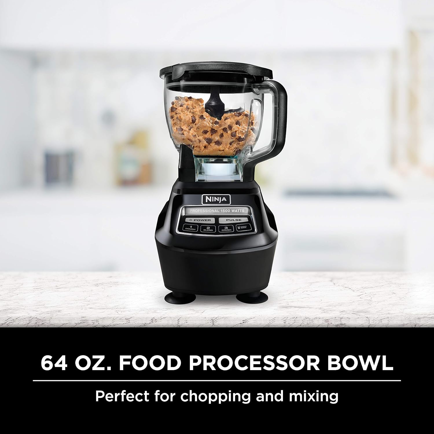 Ninja BL770 Mega Kitchen System, 1500W Blender &amp; Processor, 72oz Pitcher, 64oz Bowl, 16oz To Go Cups, Black