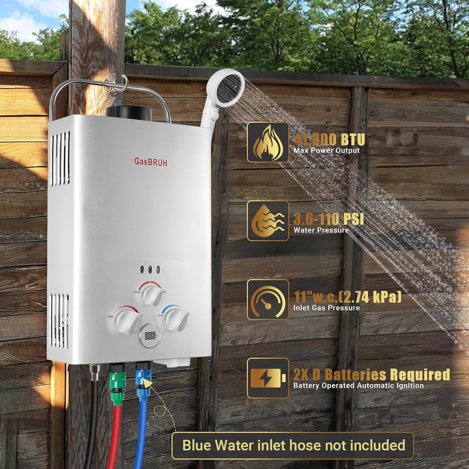 Tankless Water Heater Outdoor, 1.58 GPM, 6L Portable Propane Camping Water Heater with Overheating Protection for Indoor,RV,Camping1 pcs