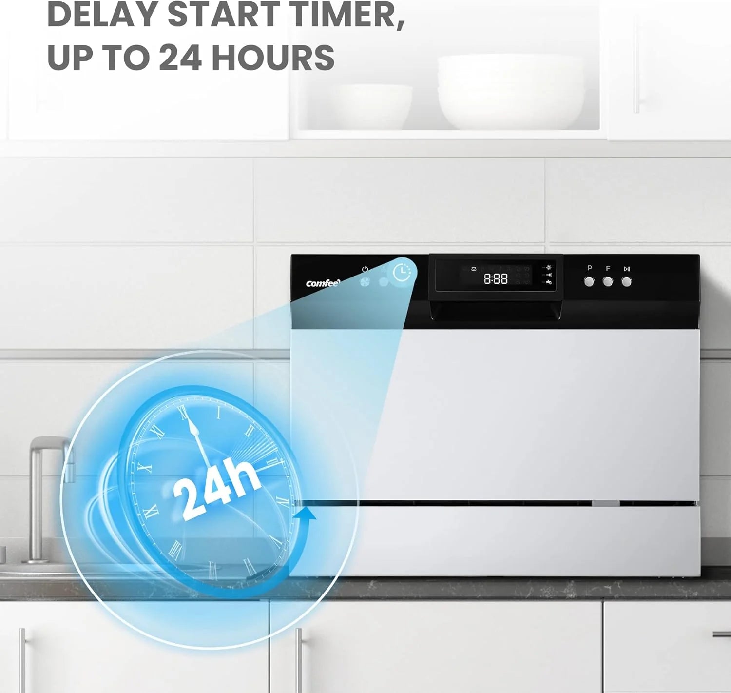 Countertop Dishwasher, Energy Star Portable Dishwasher, 6 Place Settings, Mini Dishwasher with 8 Washing Programs, Speed, Baby-Care, ECO& Glass, Dish Washer for Dorm, RV& Apartment1 pcs