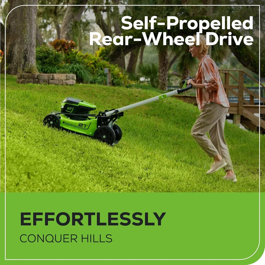 60V 21锟斤拷 Cordless (Self-Propelled) Lawn Mower , 2 x 4.0Ah Batteries and Dual Port Rapid Charger